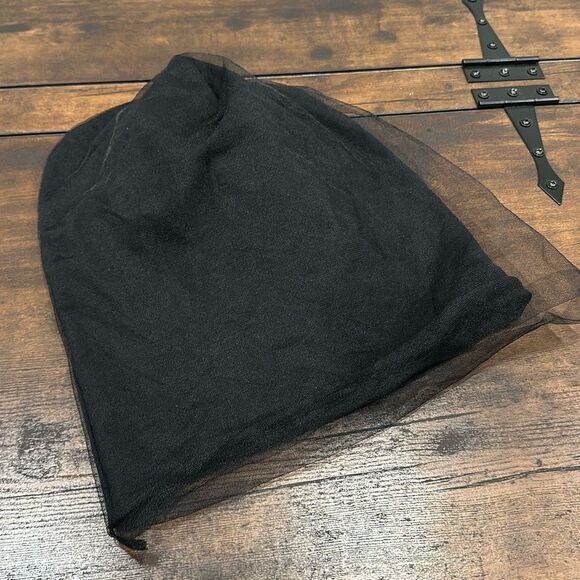 Plu Pluslavie Women's Embellished Cross Tulle Overlay Beanie Hat Black OS - Picture 5 of 10